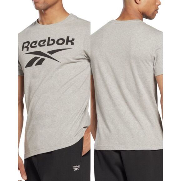 28. Reebok Heather Grey NWT Slim Fit Identity Big Logo T Shirt Small - Picture 1 of 3